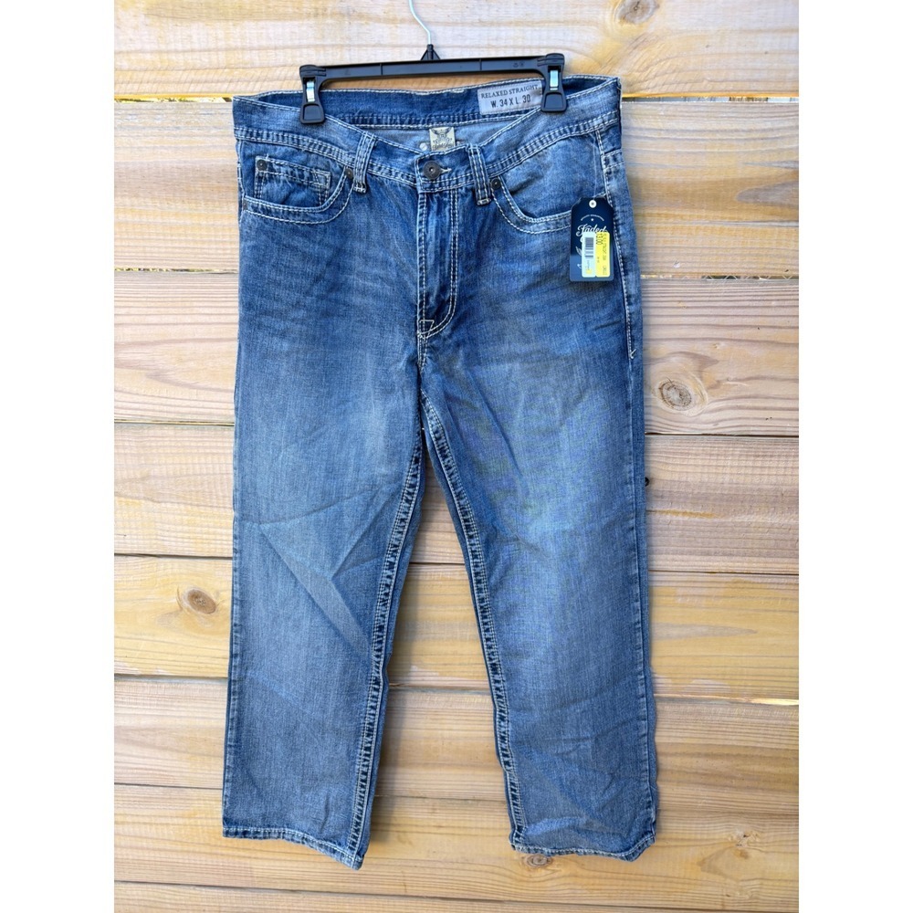 NWT Faded Glory Mens Relaxed Straight Leg Blue Jeans Medium Wash 34x30 NWT